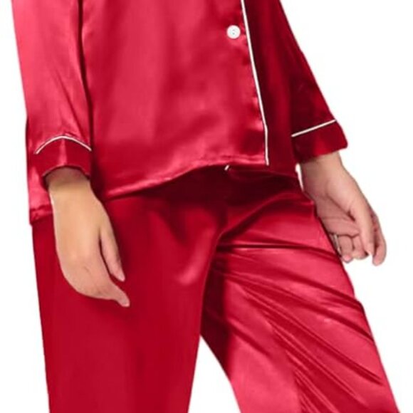 Silk Satin Pajama Set Long Sleeve Button Down Sleepwear Lounge - Picture 4 of 4